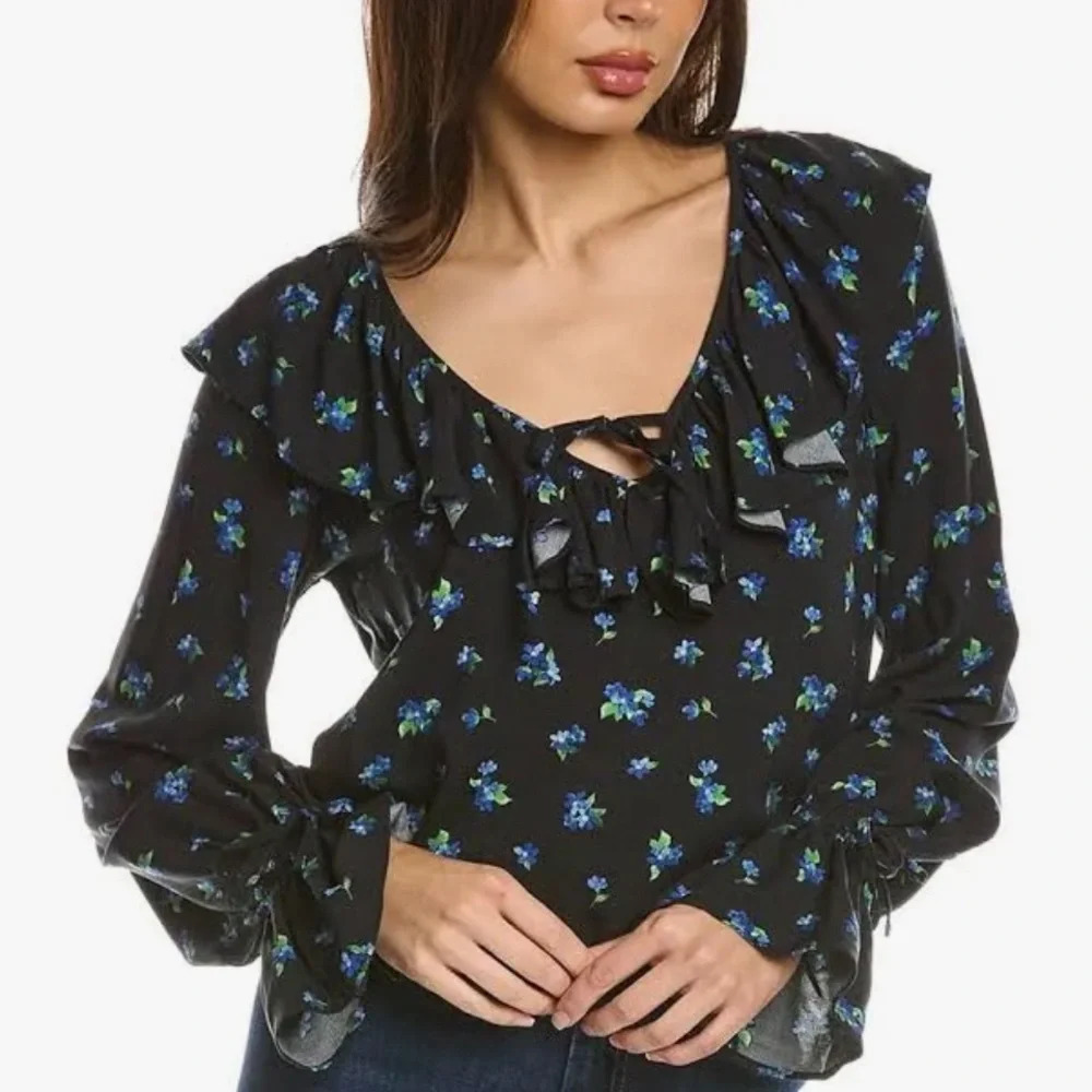 WeWoreWhat Floral Ruffle Long Sleeve Blouse Top Size Small